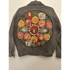 Free People Embroidered Denim Jacket Dark Wash Boho Festival Size XS