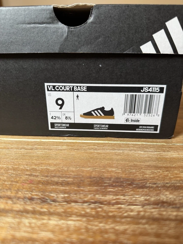 Adidas VL Court Base Men’s Size 9 Black White Gum Sneakers JS4115 New With Box - Image 2 of 4