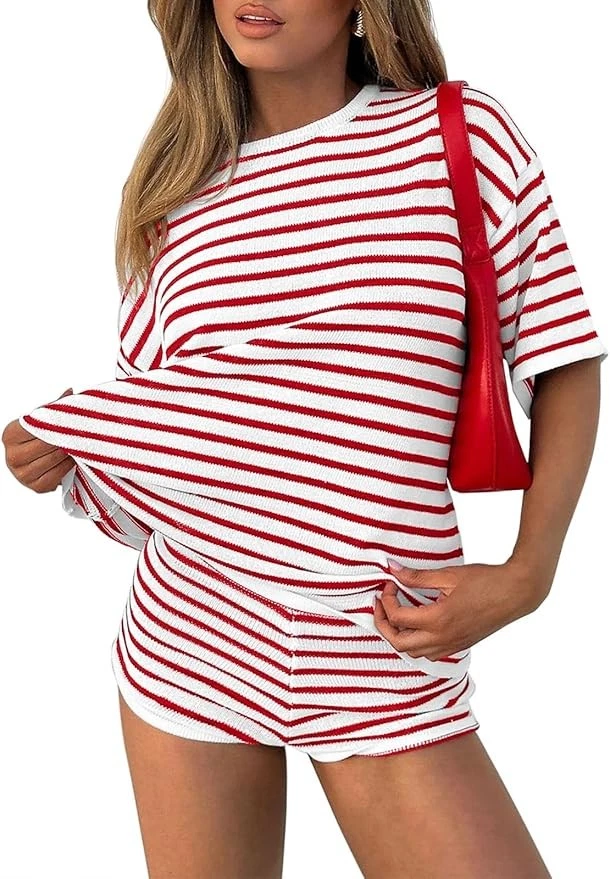 Ensemble Survêtement Femme 2 Pièces Rouge Rayé Taille L - Tenue Sport Fitness T- - Photo 1/4
