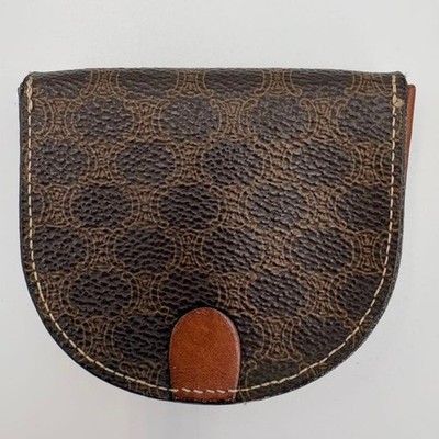 CELINE Macadam Coin Purse Leather Brown Vintage Old Celine Wallet Authentic