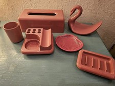 Vintage 1980's 6 Piece Bathroom Vanity Set, Classic Rose Color, Swan, Shell,...