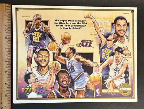 Vintage 1992 Upper Deck Utah Jazz Stay In School Sheet Karl Malone John Stockton - Picture 2 of 9