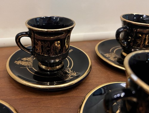 Vtg Set Of 5 Demitasse Cup & Saucer Handmade in Greece 24 KT Gold - Picture 16 of 22