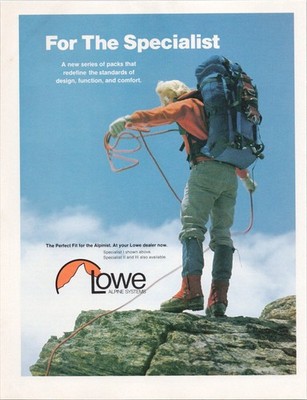 Lowe Alpine Systems Vintage Magazine Ad Mountaineering Backpack Climber 1982