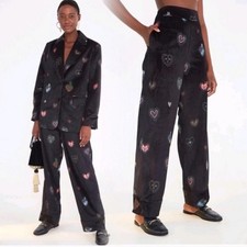 RARE! FARM RIO Anthropologie Dark Hearts velvet pants size M