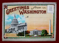 WASHINGTON D.C. SOUVENIR POSTCARD FOLDER 18 COLOR VIEWS 1920s VINTAGE