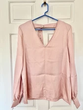 NWT Tibi Womens Mendini Twill V-neck Open Back Buckle Blouse Blush Size 2