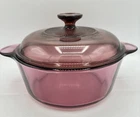 VTG Visions Corning Casserole Dish Cranberry 2.5 QT #1156 Sculptured With LID