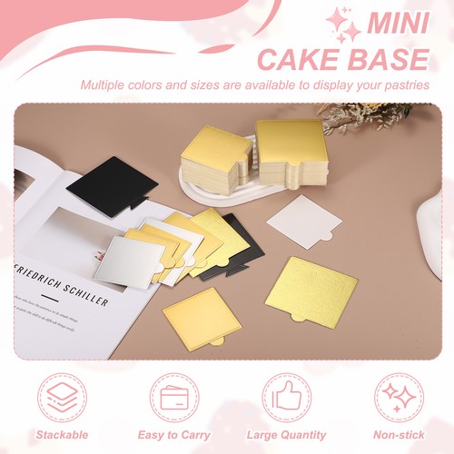 150 Pezzi Mini Tavolette per Torte, Base per Torta in Mousse Quadrata da 2,8 Pollici, Oro - Foto 4 di 7