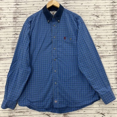 Wrangler PBR Men's Plaid Button-Down Long Sleeve Shirt Blue Size Large Cotton