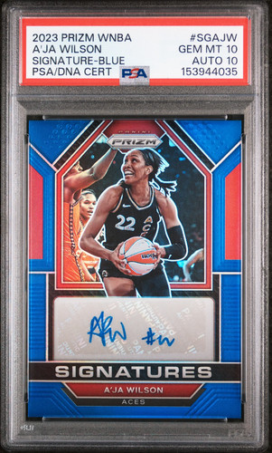 2023 Panini Prizm WNBA Signatures A'ja Wilson Blue #/49 PSA 10 Auto 10 POP 1