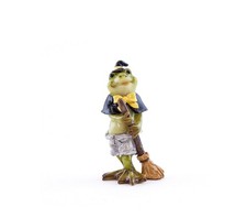 Mini Frog w/ Broom in Witch Costume Figurine, Fairy Garden Seasonal Home Decor