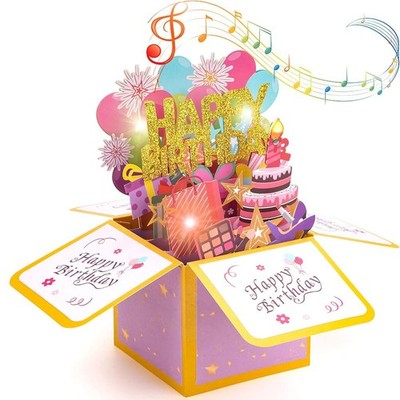 Happy Birthday Geburtstagskarte mit Musik, LED-Lichtern und ausblasbaren Kerzen