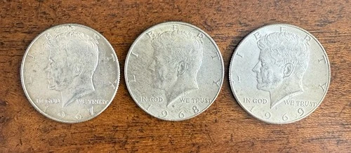 1967, 1968-D & 1969-D Kennedy "40% Silver" Half Dollars (Uncirculated)