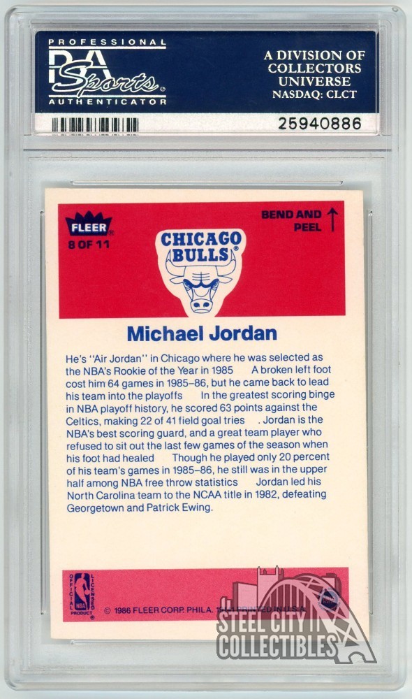Michael Jordan 1986 Fleer Sticker Rookie Card #8 PSA 7 NM (886) view 2