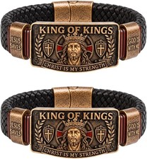 King of Kings Religious Bracelet, Adjustable Inspirational Wristband for Men