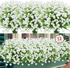 12 Bundles Artificial Flowers for Outdoors UV Resistant Fake Plastic Plants Faux