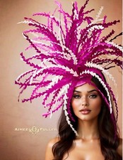 Kentucky Derby Hat Fascinator Hot Pink Fuchsia Cream Feather Hat Royal Ascot Hat
