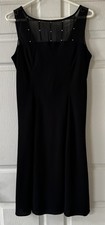 Evan-Picone Womens Dress Size 12 Black Sheer Yoke Beaded Drape Cowl Back Evening