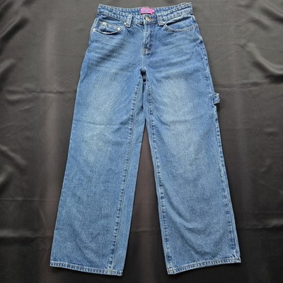 Edikted 100% Cotton Low Rise Denim Wide Leg Carpenter Jeans Blue Women's Size S
