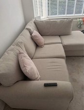 NEXT Beige 100% Linen Corner Sofa with Chaise, 5 Seater, 220x90x90cm