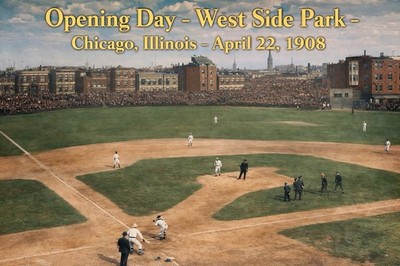 MODERN Postcard WEST SIDE PARK - CHICAGO Opening Day 1908 Baseball Stadium A209