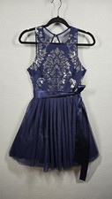 B Darlin Dress Womens 7/8 Navy Blue Sequin Bodice Tulle Skirt Party Formal Bow