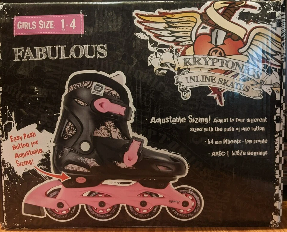 Kryptonics Fabulous Inline Skates Rollerblades Girls Protective Gear Black Pink - Image 2 of 4