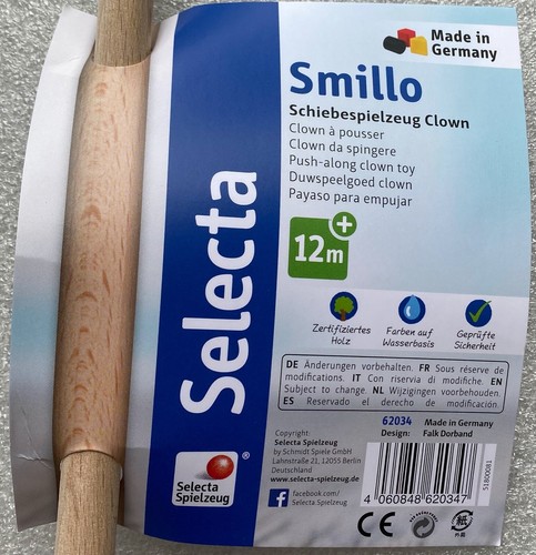 Selecta Small Child Toy Clown Smillo Push Toy Wooden Toy Pull Along 62034 - Picture 6 of 9
