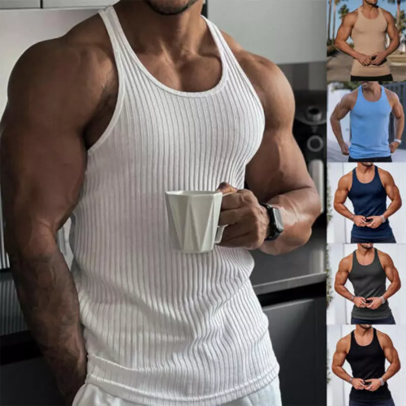 mens muscle sleeveless tank top tee T-shirt sport knit gym |