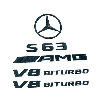Gloss Black Sedan S63 AMG V8 BITURBO Star PACKAGE Trunk Emblems Badge S63 W222