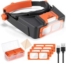Rechargeable Headband Magnifier Magnifying Glasses with LED Light for Crafts Rea