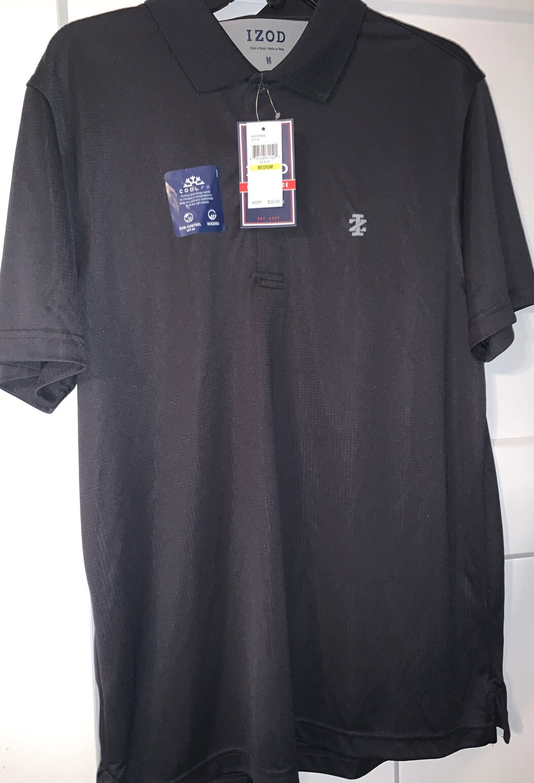 IZOD Performance With Cool FX Sweat Wicking Men's Black Polo Shirt Medium NWT