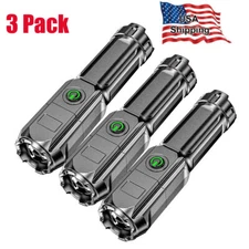 3PACK Portable Rechargeable LED Flashlight Super Bright Zoom Flashlight