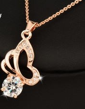 18K Rose Gold Plated Round Crystal Butterfly Pendant Necklace with gift box