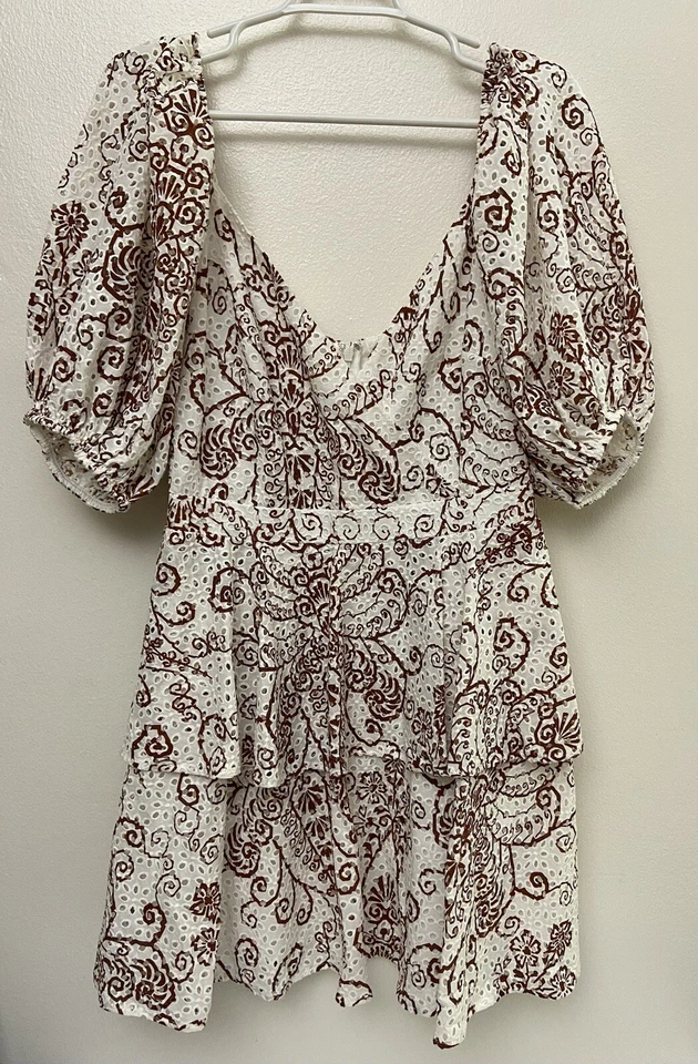 Mini Vestido Ted Baker Broderie Blanco Marrón Ojales Floral Manga Abullonada Talla 3 EE. UU. 6/8 Foto 4 de 4