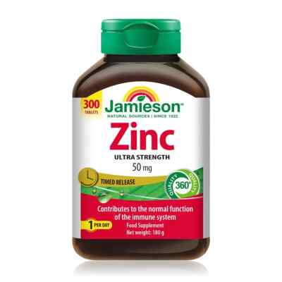 Jamieson Zink Ultra Strength 50mg Timed Released Natural Supplement 300 Tabletten