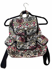 Aztec Print Backpack Black White Pink Draw String