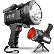 BIGSUN Q953PLUS Rechargeable Spotlight, LED Flashlight 16000 Q953Plus, Black