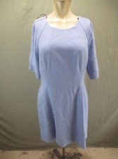 Vince Camuto Size 12 Womens Blue Back Zip Short Sleeve A-Line Midi Dress 002