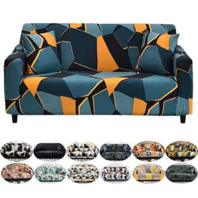 1pc Geometric Printed Milk Silk Sofa Slipcover Non-Slip Adjustable Couch Cover