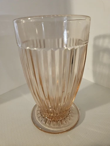 Anchor Hocking Pink Depression Glass Queen Mary Ribbed Footed Tumbler 5'Tall