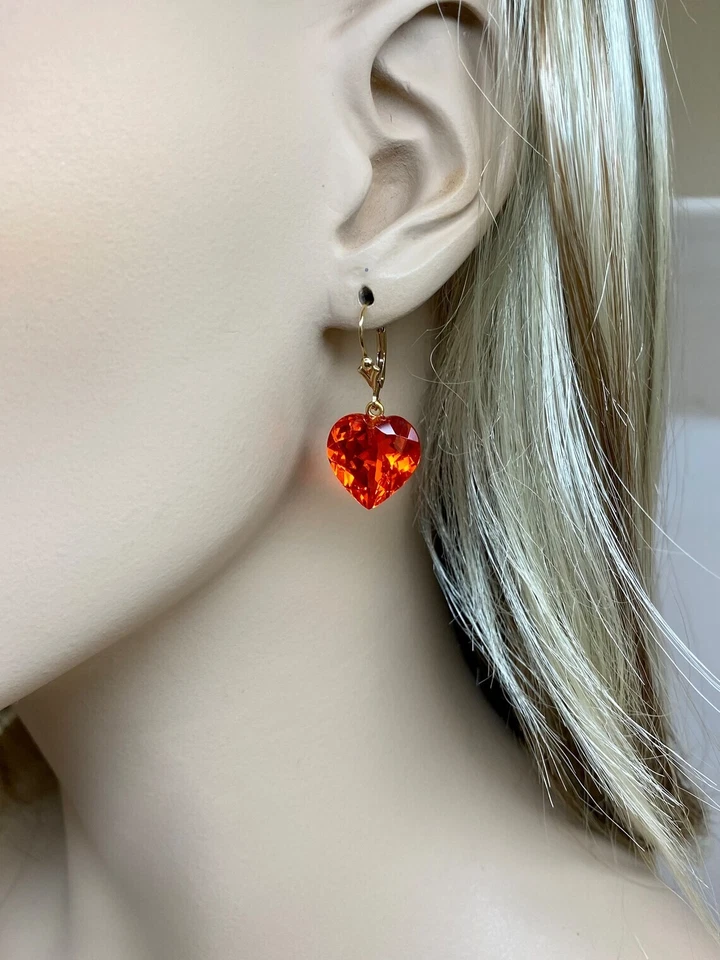 Mexikanisches Feuer Opal Lang Herz Ohrring Massiv Sterlingsilber 925 Weihnachten - Bild 4 von 4