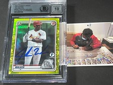Jordan Walker Cardinals SIGNED 2020 1st Ed BOWMAN Yellow Foil  BAS Auto 10 .