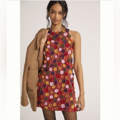 ANTHROPOLOGIE nwt guild kallos flower appliqué shift mini dress Sz 12 SOLD OUT