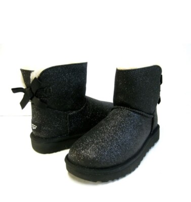 UGG MINI BAILEY BOW SPARKLE WOMEN BOOTS BLACK US 6/UK 4