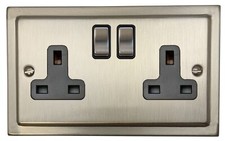 G&H TSN310 Trimline Plate Satin Nickel 2 Gang Double 13A Switched Plug Socket