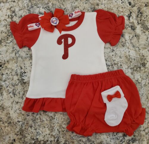 Phillies baby/toddler girl outfit  Phillies baseball baby girl gift - Picture 1 of 4