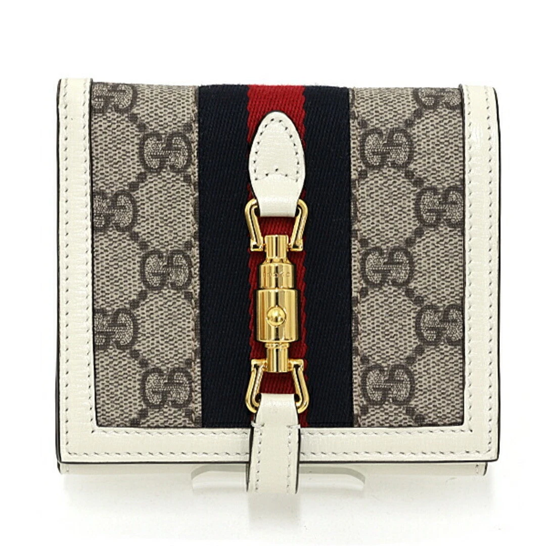 Gucci Jackie 1961 portefeuille double pli GG Supreme toile 658550 or blanc occasion KAZU 0