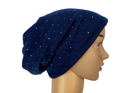 Mütze Beanie Winter Damen Herren Slouch Blau Gefüttert Sport Ziersteine Boom It